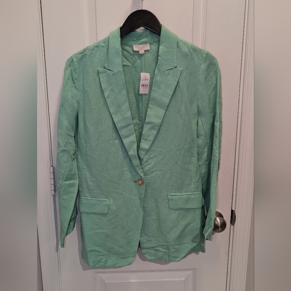 LOFT Linen Blend Relaxed Blazer Size XS‎ Spring Green Light Oversized